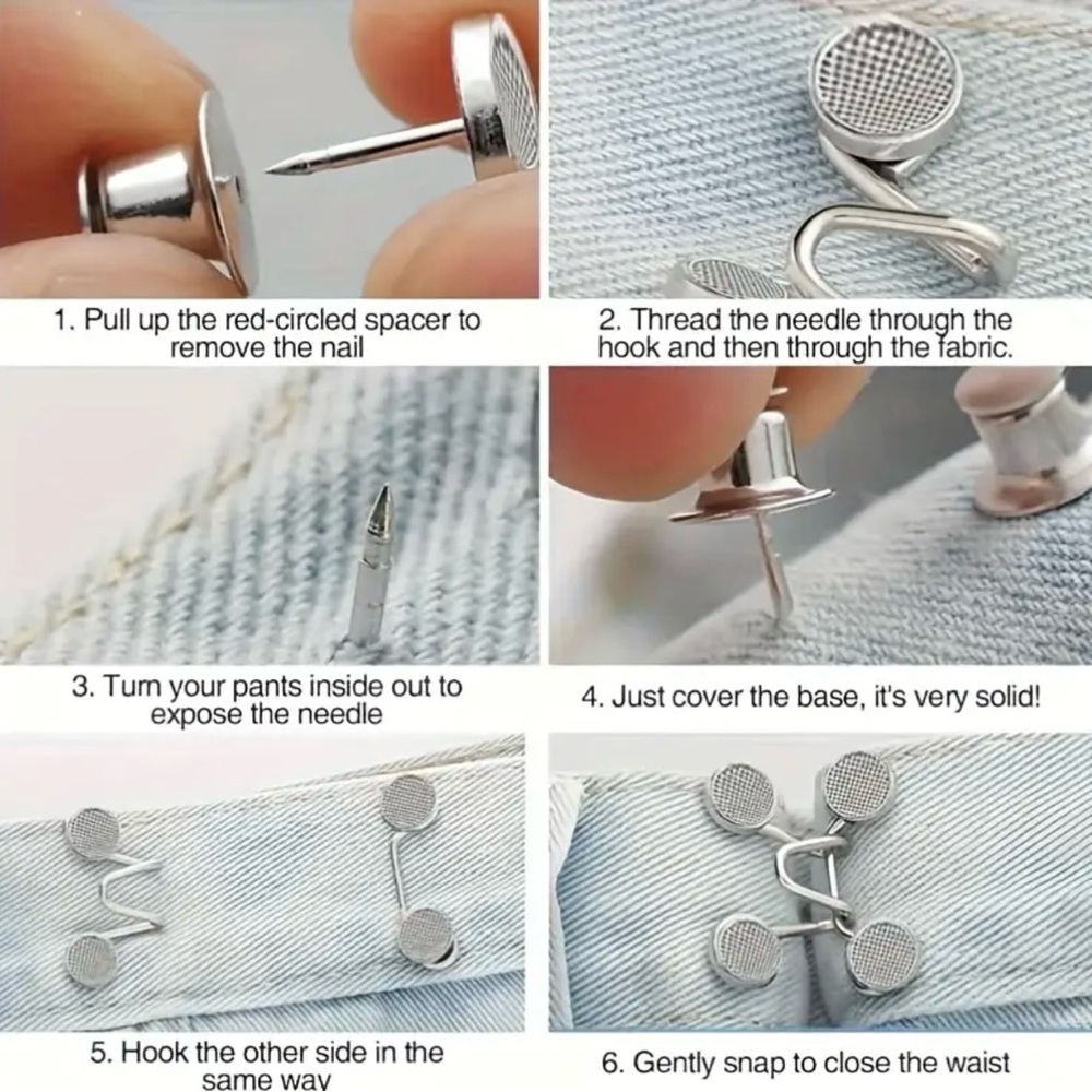 8pcs Adjustable Denim Waist Tighteners - Metal Button Pins - Picture 5 of 8